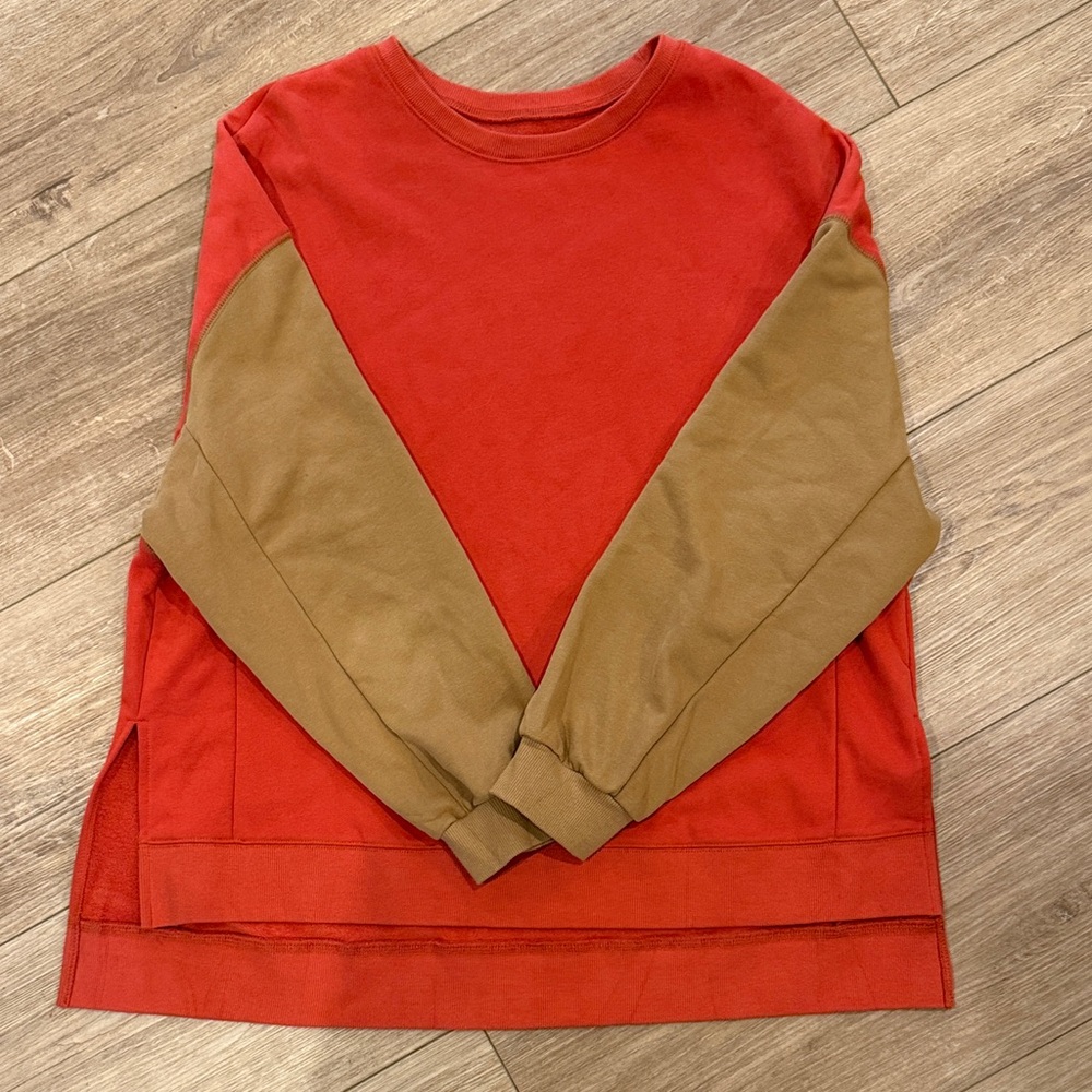 Red and Tan Long Sleeve Sweatshirt